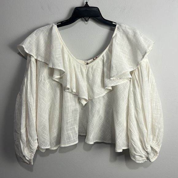 Free People White Ruffle Top NWT Small - Picture 3 of 8